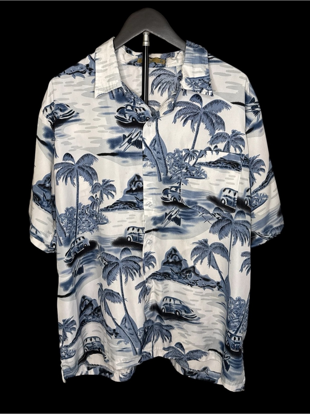 Casual Blue & White Hawaiian Print Button-Down Shirt